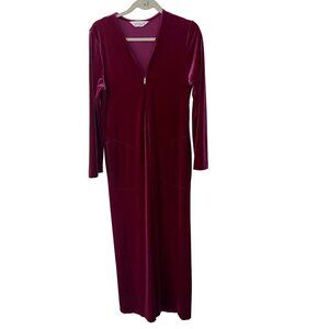 Diamond Tea Vintage Womens Robe Size Small Pink Velvet Half Zip Long Sleeves